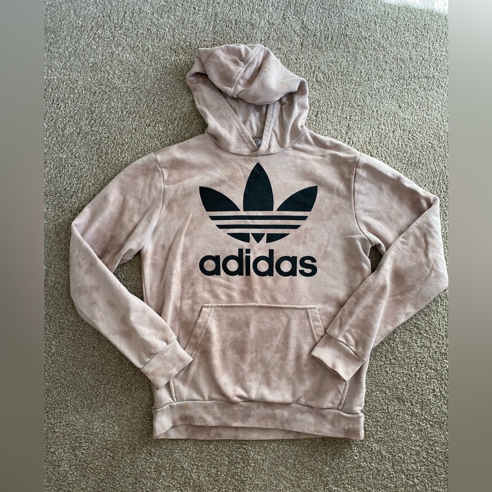 Adidas Girls XL 15-16 Pink Tie Dye Hoodie Trefoil Logo Sweatshirt Youth